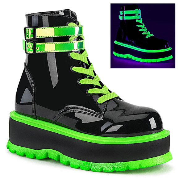 Shoes - Gothic Platform Glow Lace Up Ankle Boots